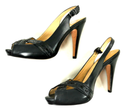 Cole Haan Womens Black High Heel Sling Back Peep Toe Shoe Size 7.5 EUC *** - £35.32 GBP