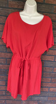 Red Short Sleeve Dress XS Drawstring Waist Lined Bright Soft Fun Tee-Shi... - $0.95