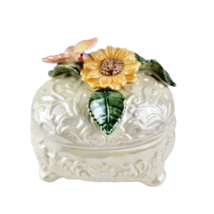 Butterfly Sunflower Lusterware Ceramic Oval Trinket Dish - £18.20 GBP
