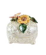 Butterfly Sunflower Lusterware Ceramic Oval Trinket Dish - £17.86 GBP