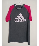 Adidas Short Sleeve Pink/ Gray LOGO Tshirt Youth Girls Size Large 14 - $232.79 MXN