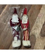 2 -Vtg 14&quot;T Standing Santa Figurine Dressed In Velvet Suit W/Bells Never... - $19.24 CAD