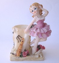 Pink Ballerina Figurine Candle Holder Girl Fiddle Music Notes Flower Vas... - $24.00