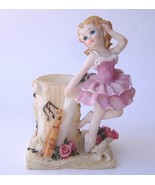 Pink Ballerina Figurine Candle Holder Girl Fiddle Music Notes Flower Vase Decor - $24.00