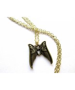 Angel Wings Necklace with Pair of Dark Gold Angel Wings and Gold Chain - £17.39 GBP