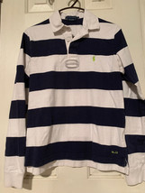 Vintage Ralph Lauren Size M Youth Striped Jersey Long Sleeve Polo - £7.86 GBP