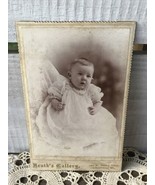 Vintage Cabinet Card Chubby Baby in Christening Gown Heath&#39;s Gallery Pho... - £25.63 GBP