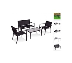 Black 4 Pcs Steel & Fabric Conversation Set Outdoor Patio Metal Frame Furniture - $199.98