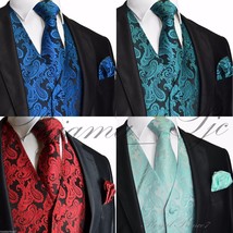 XS to 6XL Paisley Design Tuxedo Suit Dress Vest Waistcoat &amp; Necktie Set ... - £19.68 GBP+