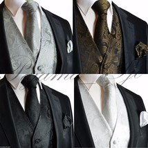 XS to 6XL Paisley Design Tuxedo Suit Dress Vest Waistcoat &amp; Necktie Set ... - $25.08+