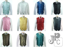 MEN&#39;S XS to 6XL Paisley Tuxedo Suit Dress Vest Waistcoat &amp; Neck tie Wedd... - £18.92 GBP+