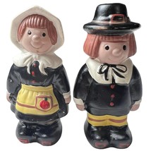 Pilgrims Salt &amp; Pepper Shakers 3.5&quot; Boy Girl Figures Thanksgiving Vtg 90s - £7.87 GBP