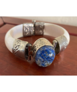 Vintage Resin Silver  &amp; Lapis Hinged Cuff Bangle Bracelet - $4,477.44 MXN