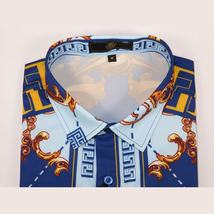 Men's Sports Shirt By Barocco Fashion Printed Long Sleeves Soft Feel ERS401 Blue image 7