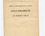 Massachusetts Cremation Society Deed Perpetual Care Columbaria Forest Hi... - $37.62