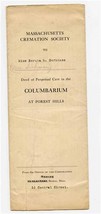 Massachusetts Cremation Society Deed Perpetual Care Columbaria Forest Hills 1916 - £30.07 GBP