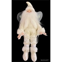 Fairy Sprite Elf White Christmas Winged Santa With Porcelain Face Has Satin Suit - £23.94 GBP