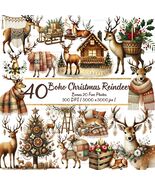 Boho Christmas Reindeer Clipart Bundle – Watercolor Holiday PNGs (Digita... - $3.60