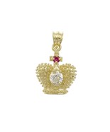 10k Yellow Gold Crown Pendant Charm Ruby CZ 0.9&quot; - £121.60 GBP