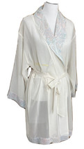 Valerie Stevens Womens Size M Robe Sheer Ivory Floral Trim Belt Lightweight - $17.88