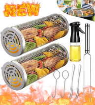 Rolling Grilling Baskets for Outdoor Grill Bbq Net Tube Stainless Steel Large ro - £32.65 GBP