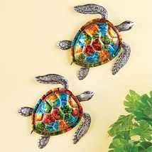 Set of 2 Colorful Sea Turtle Wall Art Hanging Metal Indoor Outdoor Home Decor - £19.30 GBP