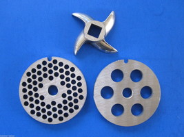 #8 (3) pc COMBO SET Meat Grinder Grinding plate disc knife blade Stainle... - $31.12