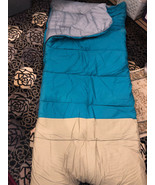 NWOTs Light Blue &amp; Beige Adult Camping Size Sleeping Bag w/ Carrying Straps - £44.47 GBP