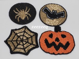 Max Studio Halloween Spider Bat Pumpkin Beaded Coasters Home Decor Set of 4 - £22.07 GBP