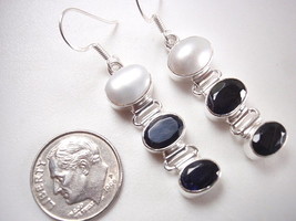 Faceted Iolite Cultured Pearl Triple-Gem 925 Sterling Silver Dangle Earrings - £17.36 GBP