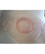 VTG PINK DEPRESSION GLASS ETCHED FLORAL PATTERN SERVING PLATE  DISH W HA... - £48.27 GBP