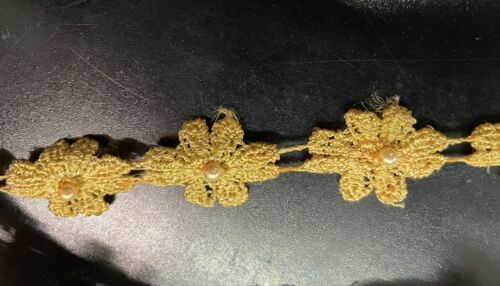2 Yards Mustard pearl beaded crochet daisy flower trim 1” - $1.89