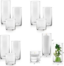 Set Of 12 Glass Cylinder Vases, 4 Of Each Size In 4, 8, And, Or Pillar Candles. - £72.67 GBP
