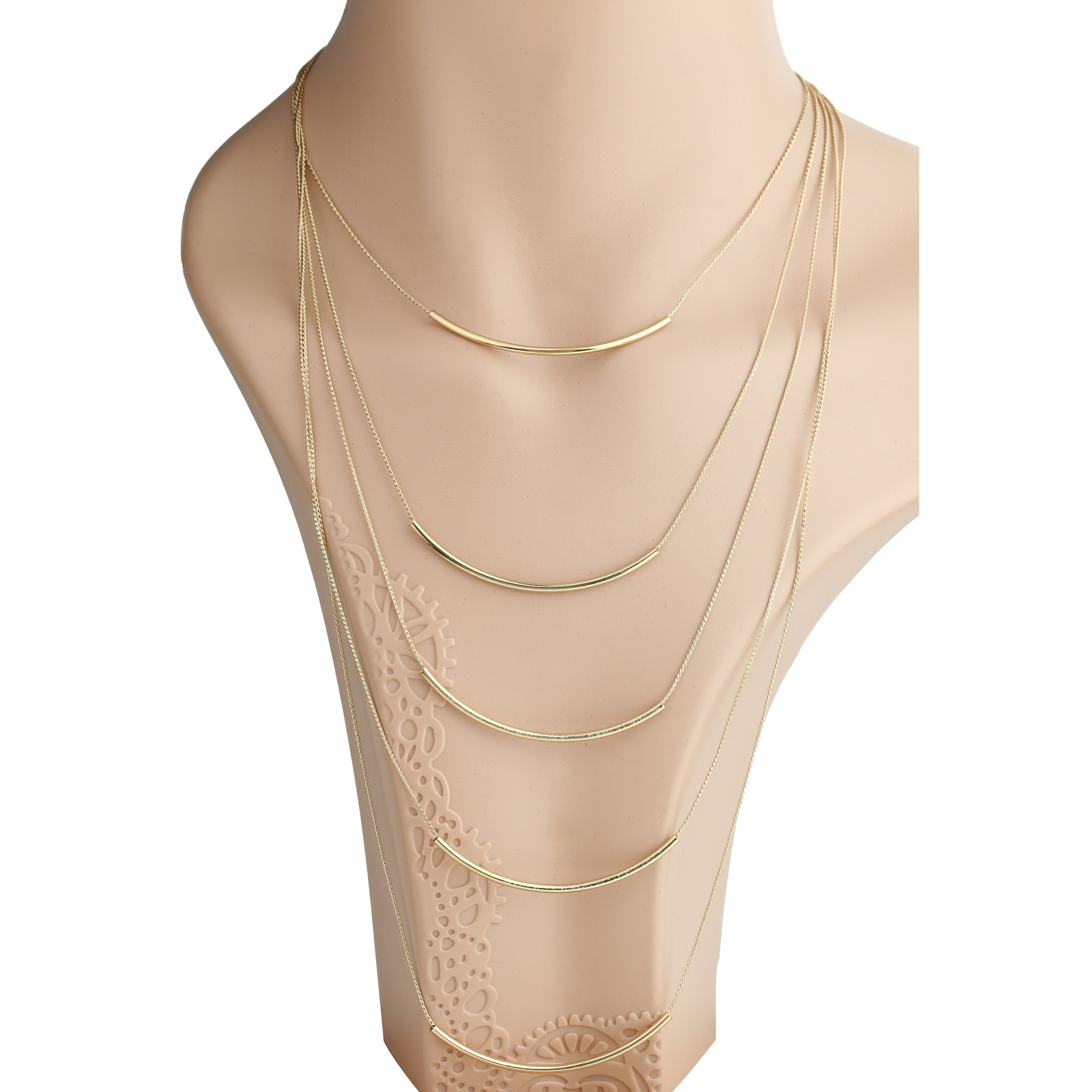 Gold Tone Multi-Strand 5 Bar Necklace