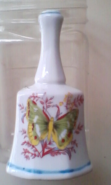 Primary image for Bell Ceramic Springtime Easter Dinner Bell w/Red Fern, Flowers & Green Butterfly