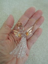 Hand Blown Glass Angel Ornament Detailed Clear Glass with Gold Accents NEW - £8.67 GBP