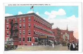 York PA Hotel Penn w Fire Escapes Philadelphia &amp; George St Vintage Postcard - $6.79