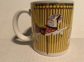 Vintage 1985 Enesco Marjorie Sarnat Carousel Horses Scene Ceramic Coffee Mug - $8.99