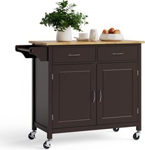 Medimall Rolling Kitchen Island Cart, Utility Serving Cart With, Rustic Brown - $200.93