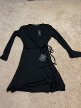 LULUS Dress Cocktail Hour Black Wrap Longsleeve V Surplice Neckline Size S NWT - £19.46 GBP