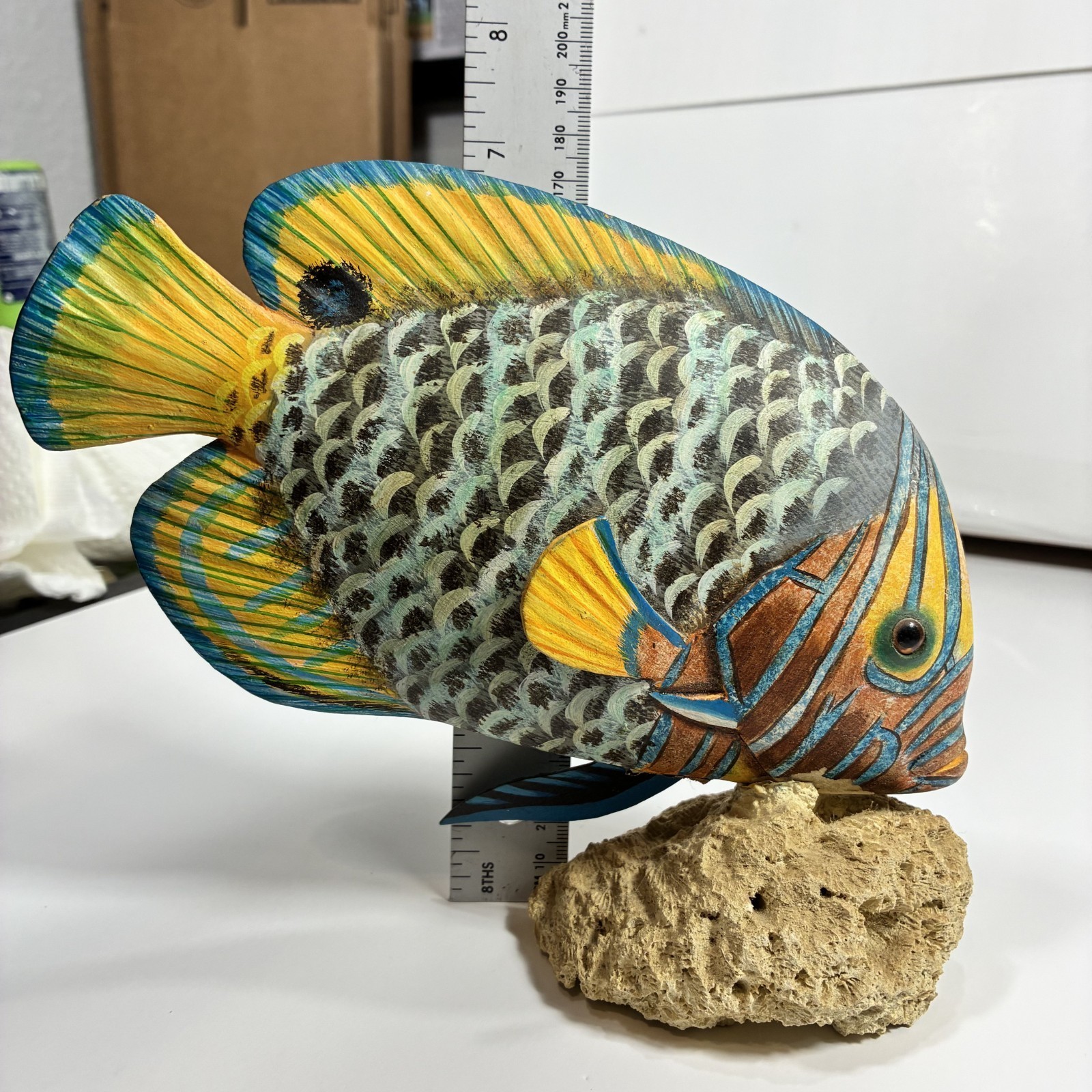 VTG Hand-Carved Hand-painted 7 inch tall Wooden Tropical Fish on Coral Base Item image 7