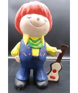 Vtg Ceramic Red Hair Hippie Flower Power Boy Child Peace Vest Guitar Fig... - $735.75 MXN