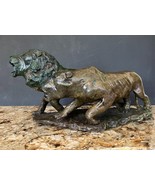 Lion and Lioness by Charles M - Jasper Stone Sculpture Statue Carving - $16,410.93 MXN