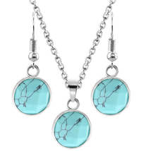 Turquoise &amp; Silver-Plated Coin Drop Earrings &amp; Pendant Necklace - £11.98 GBP