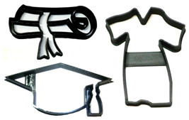 Graduation Diploma Gown High School College Set Of 3 Cookie Cutters USA PR1230 - £5.57 GBP