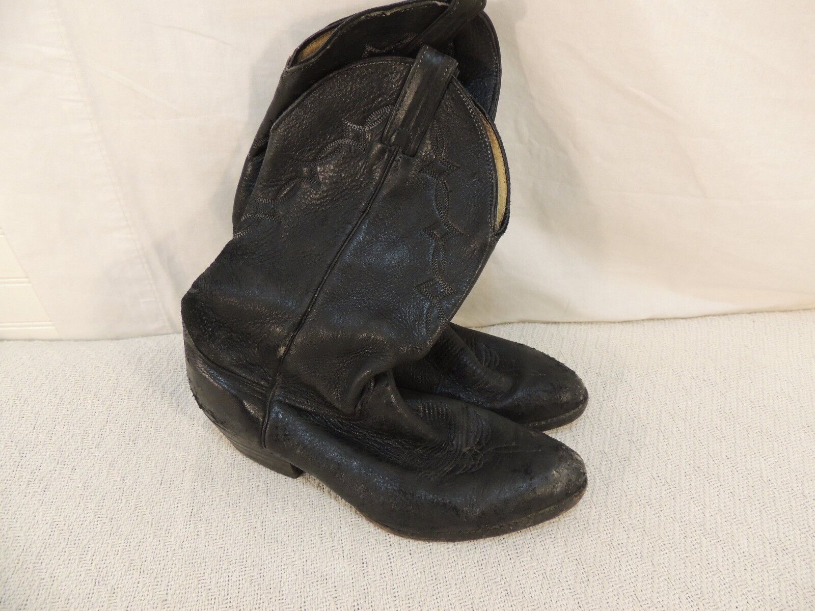 Vintage Abilene Cowboy Boots Men&#39;s 9.5 Leather Upper 6761 Black Western ... - $19.46