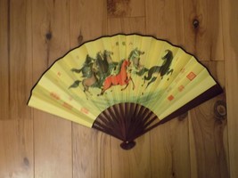 Japanese Art Print Silk Hand Folding Fan Fashion Decor Eight Steeds Char... - £27.25 GBP