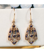 Natural Sapphire and Diamond Vintage Style Wing Drop Earrings in Solid 9... - £518.93 GBP