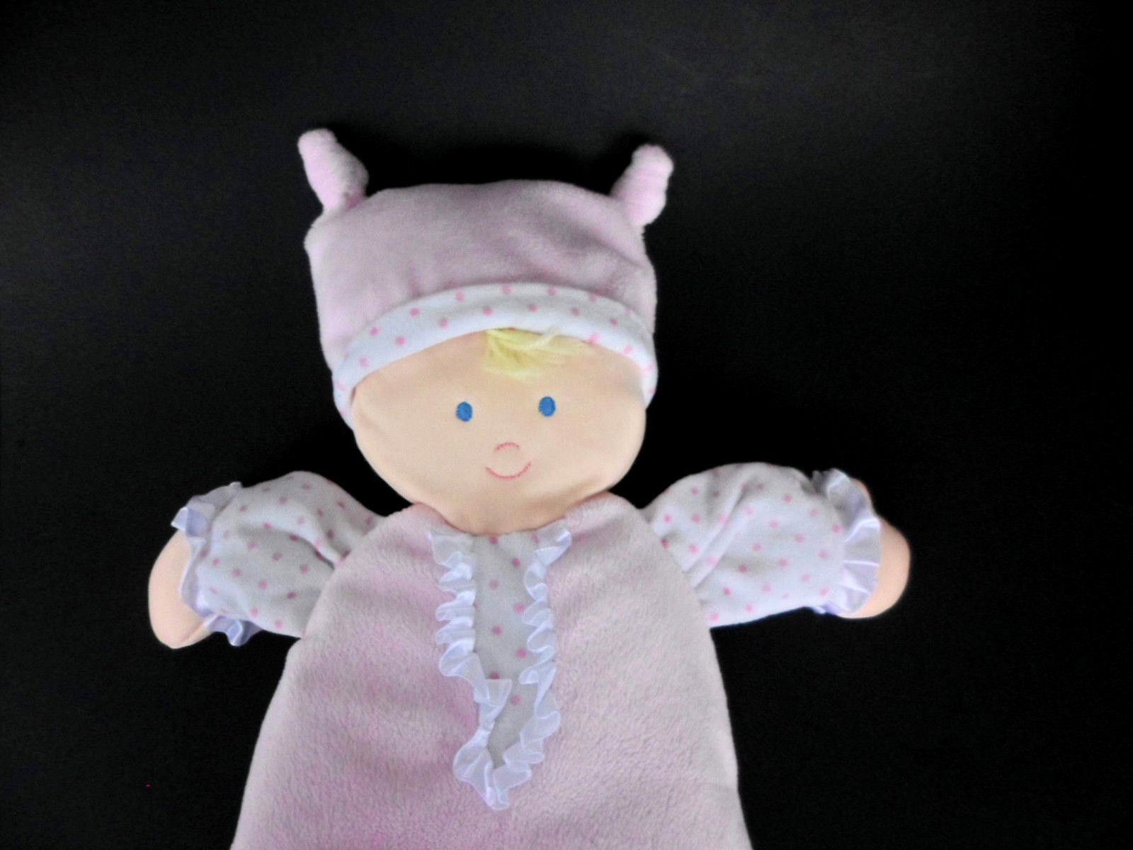 Kids Preferred Pink White Baby Doll Plush Polka Dot Knot Hat Lovey Stuffed Toy - $28.37