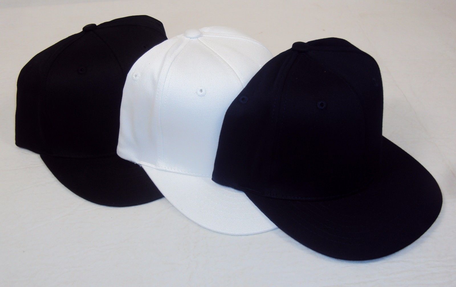 Flat Bill Cap 100% Polyester 6 Panel ~ 2 Sizes Choice of Black, Navy, Wh... - $9.75+